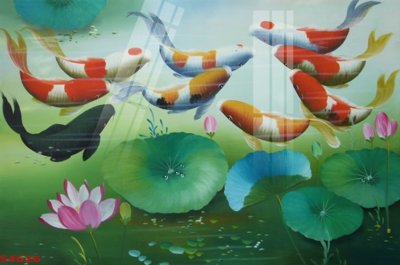 File gốc Tranh hoa sen cá cửu ngư quần hội S4626 (trang trí) phòng ngủ