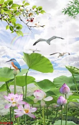 Chi tiết file tranh tráng gương Tranh hoa sen cá cửu ngư quần hội S4633 (ảnh gốc)