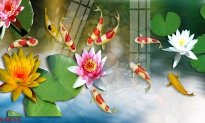 Tải file PSD Tranh hoa sen cá cửu ngư quần hội S4634 (nguyên layer) để in