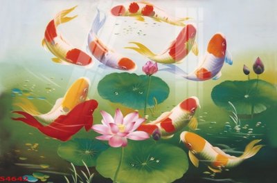 File ảnh Tranh hoa sen cá cửu ngư quần hội S4642 (gốc) in standee