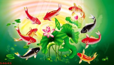 File tranh Tranh hoa sen cá cửu ngư quần hội S4645 (file gốc) chuẩn màu in
