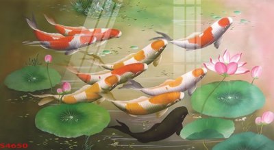 File PSD Tranh hoa sen cá cửu ngư quần hội S4650 (gốc) cho designer