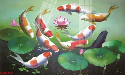 File ảnh Tranh hoa sen cá cửu ngư quần hội S4652 (gốc) trang trí khách sạn
