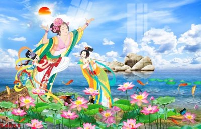 Tải về hình ảnh gốc Tranh hoa sen cá cửu ngư quần hội S4653 sắc nét