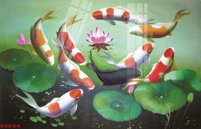 Mua file gốc Tranh hoa sen cá cửu ngư quần hội S4654 (in ấn) tại Filetranh.com