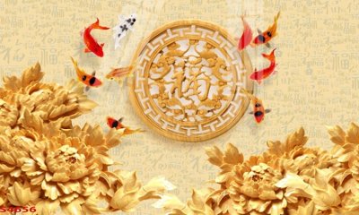 File gốc Tranh hoa sen cá cửu ngư quần hội S4656 (in lụa) tranh thuận buồm