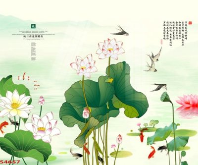 Tải file Tranh hoa sen cá cửu ngư quần hội S4657 (gốc) chủ đề phong thủy