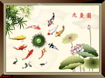 File tranh Tranh hoa sen cá cửu ngư quần hội S4669 (gốc) in trên kính
