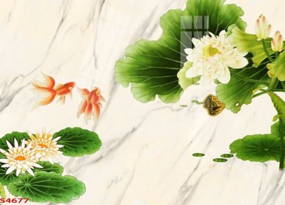 File in mica Tranh hoa sen cá cửu ngư quần hội S4677 (bản gốc) làm vách ngăn