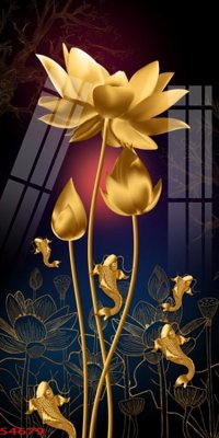 File gốc Tranh hoa sen cá cửu ngư quần hội S4679 (phong cách) châu Âu