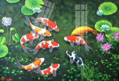 File in ấn Tranh hoa sen cá cửu ngư quần hội S4690 (bản gốc) từ file gốc