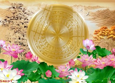 File gốc Tranh hoa sen cá cửu ngư quần hội S4691 (in tráng gương) nghệ thuật