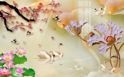 File in trần Tranh hoa sen cá cửu ngư quần hội S4697 (file gốc) chủ đề vũ trụ