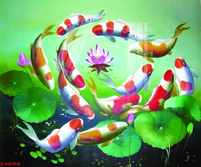 Tải file tranh Tranh hoa sen cá cửu ngư quần hội S4698 (ảnh gốc) ngay