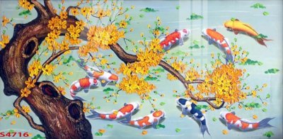 File gốc in ấn Tranh hoa sen cá cửu ngư quần hội S4716 độ phân giải cao