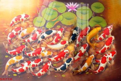 File tranh in mica Tranh hoa sen cá cửu ngư quần hội S4718 (độ phân giải cao)