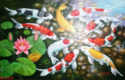 Chi tiết file ảnh Tranh hoa sen cá cửu ngư quần hội S4728 sắc nét