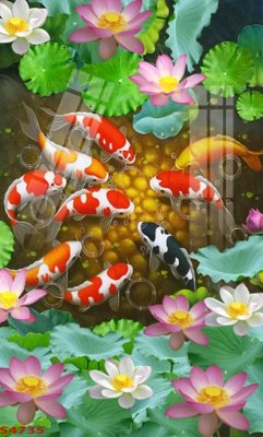 File tranh Tranh hoa sen cá cửu ngư quần hội S4735 (bản gốc) in canvas