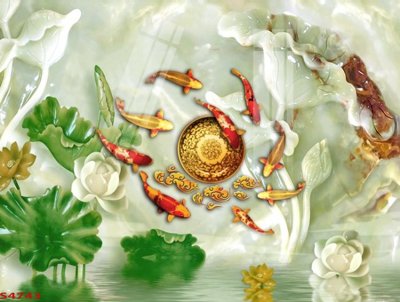 Tệp tin gốc Tranh hoa sen cá cửu ngư quần hội S4743 (dùng cho in) Tranh hoa sen cá cửu ngư quần hội S4743