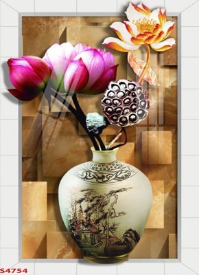 File gốc Tranh hoa sen cá cửu ngư quần hội S4754 (phiên bản chuẩn) để in ấn