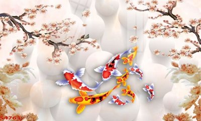 File gốc Tranh hoa sen cá cửu ngư quần hội S4763 (in ấn) màu sắc trung thực