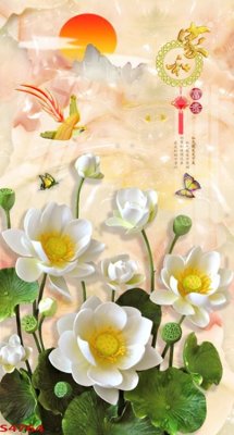 File in ấn chuyên nghiệp Tranh hoa sen cá cửu ngư quần hội S4764 (file gốc)