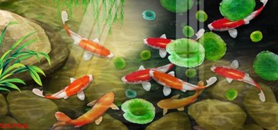 File ảnh Tranh hoa sen cá cửu ngư quần hội S4766 (gốc) in decal dán tường