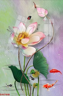 File in mica Tranh hoa sen cá cửu ngư quần hội S4768 (ảnh gốc) đẹp
