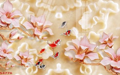 Tải file PSD Tranh hoa sen cá cửu ngư quần hội S4776 (nguyên layer) để in
