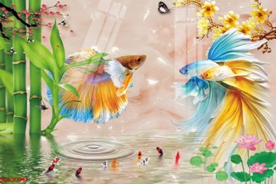 Download file gốc Tranh hoa sen cá cửu ngư quần hội S4799 (dùng cho in ấn)