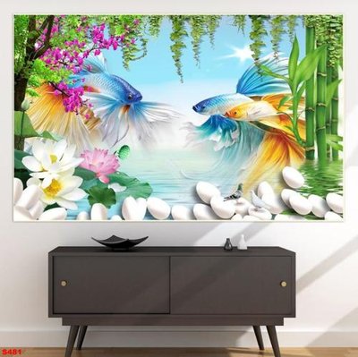 Hình ảnh file gốc Tranh cửu ngư quần hội sen cá S481 cho in UV