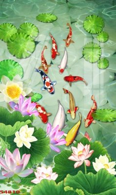 Tải file Tranh hoa sen cá cửu ngư quần hội S4810 (ảnh gốc) độ phân giải 300dpi