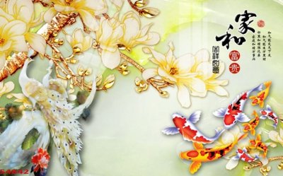 Ảnh gốc Tranh hoa sen cá cửu ngư quần hội S4842 (nét căng) in mica