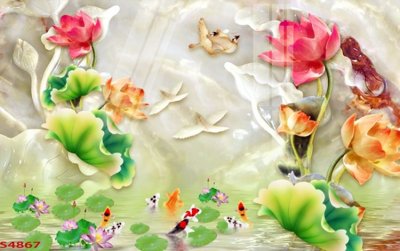 File gốc Tranh hoa sen cá cửu ngư quần hội S4867 (in mica) làm quà tặng