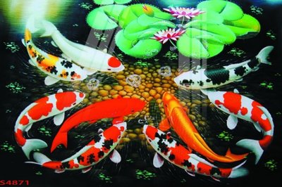 Tải file gốc in lụa Tranh hoa sen cá cửu ngư quần hội S4871 siêu nét