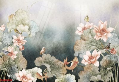 File tranh Tranh hoa sen cá cửu ngư quần hội S4896 (ảnh gốc) cho in ấn kỹ thuật số