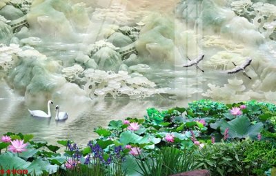 Hình ảnh file gốc Tranh hoa sen cá cửu ngư quần hội S4900 (chất lượng cao)