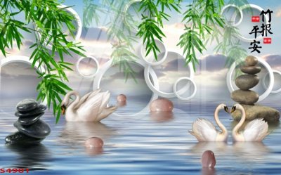 File in trần Tranh hoa sen cá cửu ngư quần hội S4901 (bản gốc) mây trời