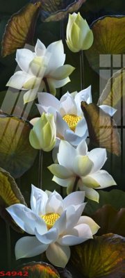 File in lụa Tranh hoa sen cá cửu ngư quần hội S4942 (tân cổ điển) Tranh hoa sen cá cửu ngư quần hội S4942