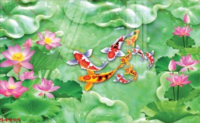 File tranh Tranh hoa sen cá cửu ngư quần hội S4955 (gốc) in vải canvas