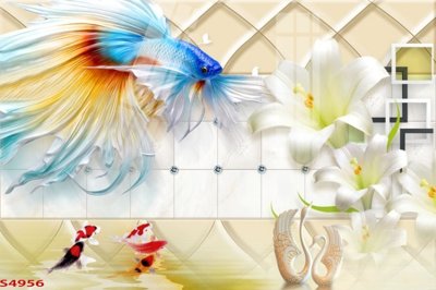 Tải file Tranh hoa sen cá cửu ngư quần hội S4956 (gốc) làm file thiết kế