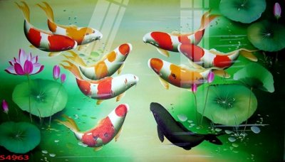 File gốc Tranh hoa sen cá cửu ngư quần hội S4963 (trang trí) phòng làm việc