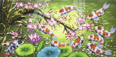 File gốc Tranh hoa sen cá cửu ngư quần hội S4982 (cho in UV) siêu nét