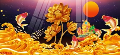 Tải file Tranh hoa sen cá cửu ngư quần hội S4996 (gốc) in nhanh
