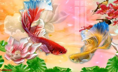 Download file gốc Tranh hoa sen cá cửu ngư quần hội S4998 (in lụa) nghệ thuật