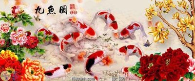 File gốc Tranh cửu ngư quần hội sen cá S50 (in tráng gương) nghệ thuật