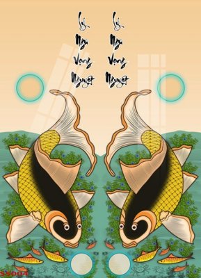 File in ấn Tranh hoa sen cá cửu ngư quần hội S5004 (bản gốc) sắc nét