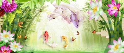 File tranh gốc Tranh hoa sen cá cửu ngư quần hội S5014 chủ đề hiện đại