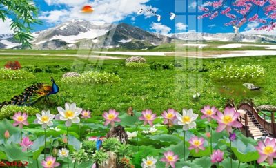 File gốc Tranh hoa sen cá cửu ngư quần hội S5022 cho in ấn và thiết kế