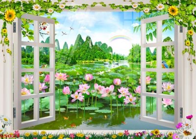 File tranh Tranh hoa sen cá cửu ngư quần hội S5024 (gốc) chủ đề tĩnh vật